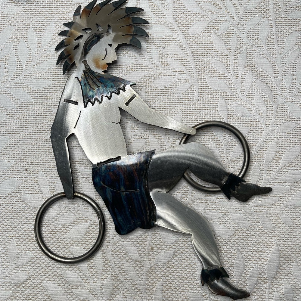 Vintage Metal Wall Art Native American Dancing W/Rings 12"x12" 1990's